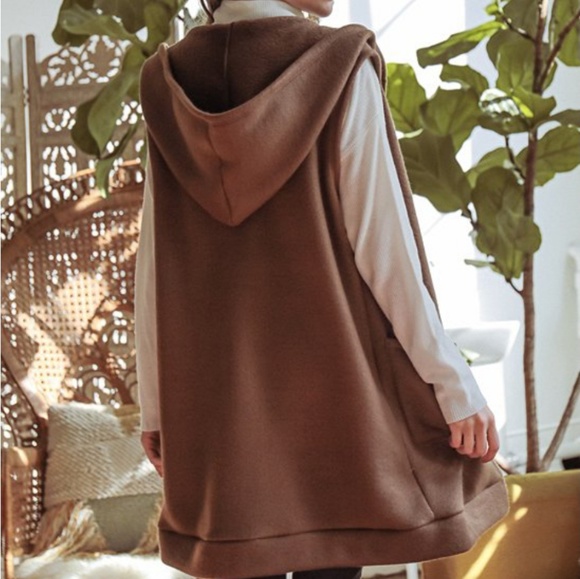 Mocha Hooded Open Longline Vest - Picture 2 of 3